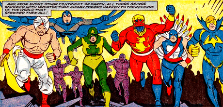 Captain Britain, American Eagle et bien d'autres (même le super-héros français, le Faucon Pélerin) sont de la partie.