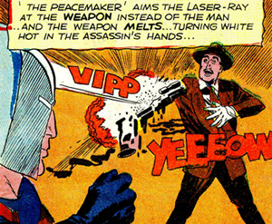 Le rayon-laser émis par le casque du Peacemaker...