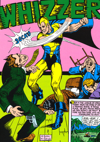 La première page des aventures du Whizzer. Quand à savoir la signification du bruitage "Socko!" que fait le poing du héros...