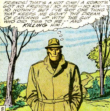 Robotman/Robotmaniac dans une attitude très pulp... Et des vêtements identiques à ceux parfois portés par la Chose !